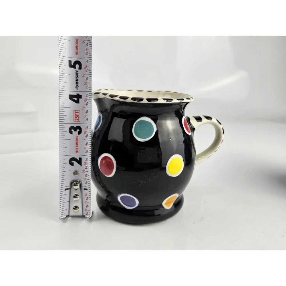 Lynn Morris Signed 3 Piece‎ Ceramic Creamer Sugar Set Polka Dot Black